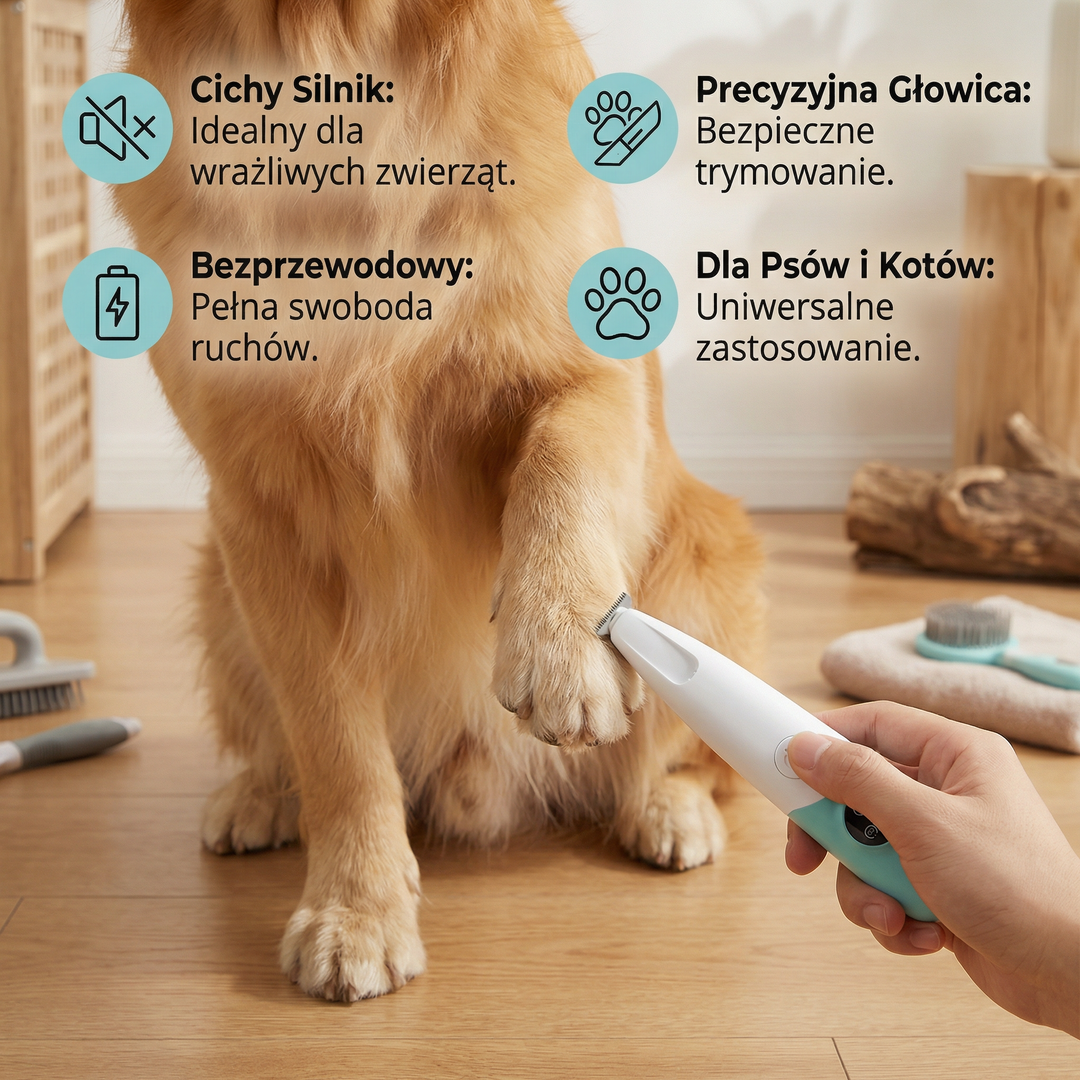Trymer do Łapek dla Zwierząt – Cichy Bezprzewodowy Trymer do Pielęgnacji dla Psów i Kotów