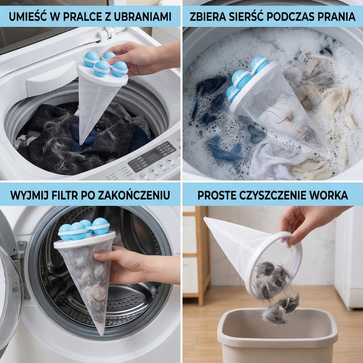 Filtr do sierści zwierząt do pralki – Wielorazowy worek wychwytujący