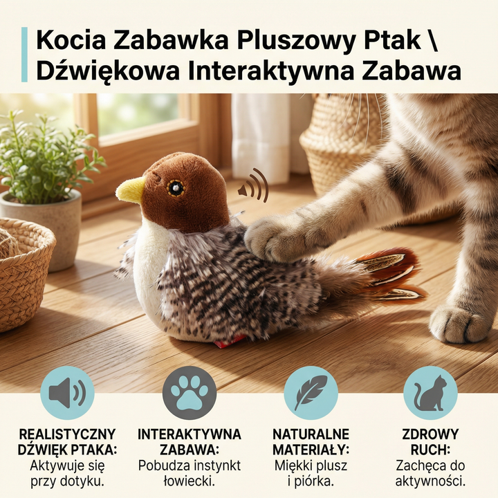 Kocia Zabawka Pluszowy Ptak ⎜ Dźwiękowa Interaktywna Zabawa