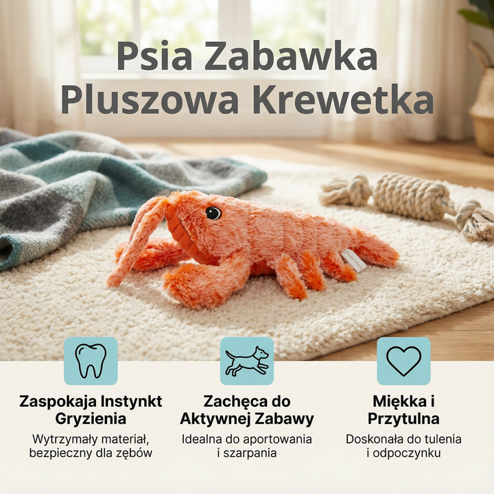 Psia Zabawka Pluszowa Krewetka ⎜ Gryzienie i Aktywna Zabawa