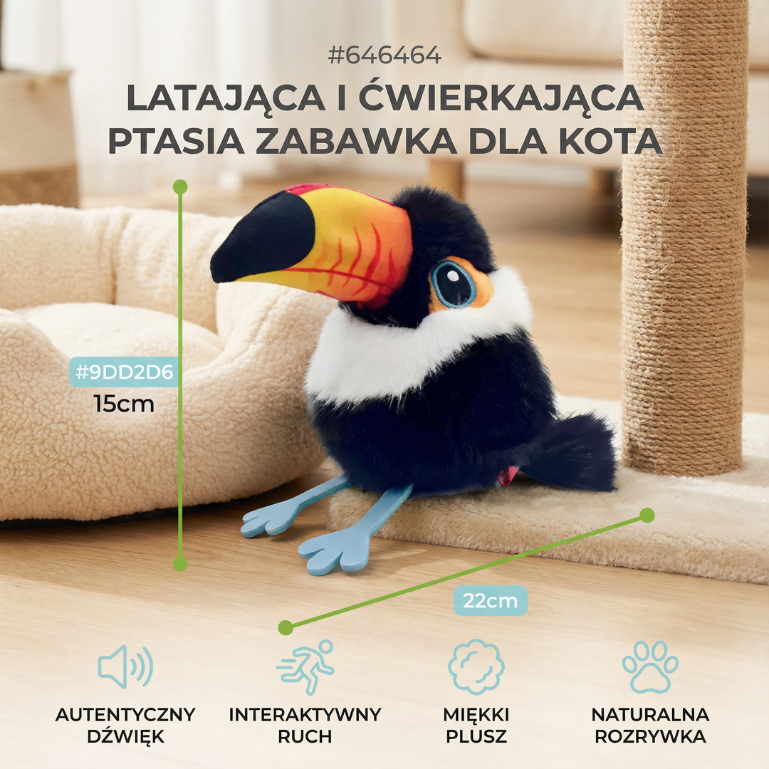 Latająca i ćwierkająca ptasia zabawka dla kota