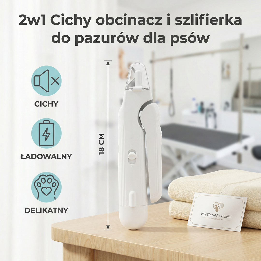 2w1 Cichy obcinacz i szlifierka do pazurów dla psów – cichy, ładowalny i delikatny